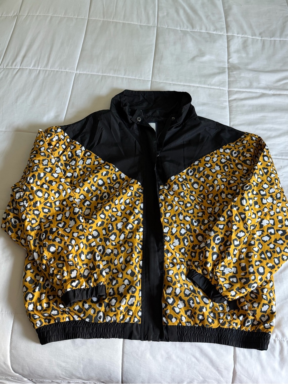 Women’s Black & Yellow Leopard Print Windbreaker Jacket - XL